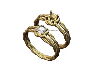 Double rope shank 5mm diamond solitaire US sizes 5to9 3D print model