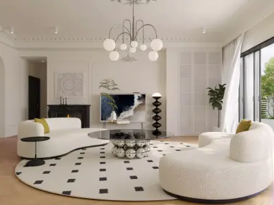 Modern living room dining room interior scenes 117 3D model