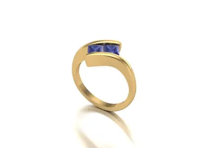 Duet of Radiance  Gold Ring with Twin Princess-Cut Gemstones 3D print model
