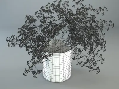 White wildflowers in glass vase 3D model