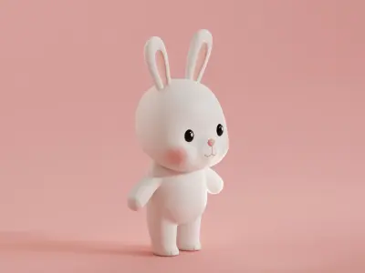 Chibi Kawaii Bunny Cute Cartoon Illustration  Low-poly 3D model