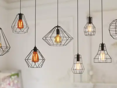 10 Collection Pendant Steel Lamps 3D model