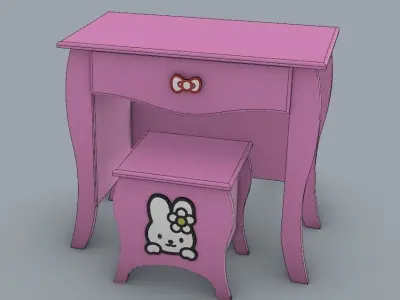 hello kitty kids wooden decor chair and hair make up Free 3D model