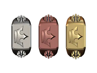 Crown rectangular top diamond shank signet  US sizes 7 8 9 3D print model