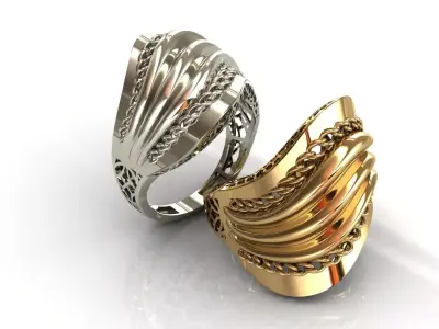 Gold ring with chain 3D print model