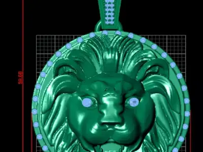 Royal Diamond-Edge Lion Pendant  3D Printable Jewelry Model  3D print model
