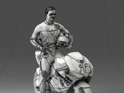 000171 Motorcycle Racer with Bike and Trophy 0809 3D model