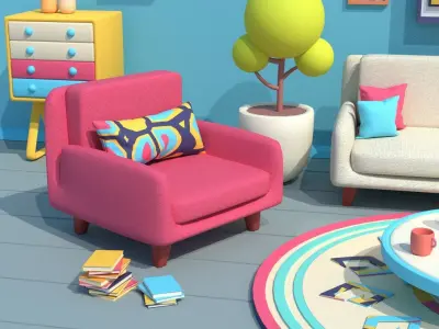 Stylized Living Room 3D model