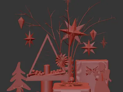 New Year Decor Set Low-poly 3D model