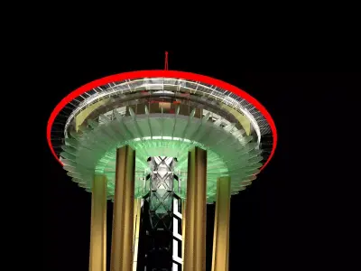 Chinese gold ingot with space needle 3D model