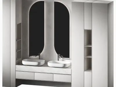 Bathroom kit Minimal furniture Half-round semi-circle mirrors 3D model