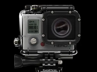 GoPro Hero3 action camera with Waterhousing Low-poly 3D model