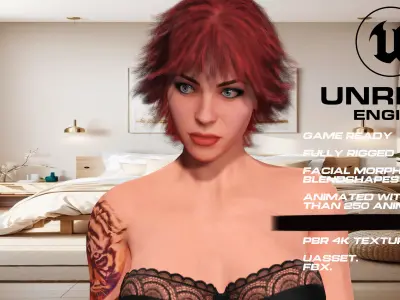 Tattoo girl full rigged - game ready - animated Low-poly 3D model