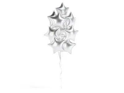 Silver Star Balloon Bouquet - helium foil balls bunch 3D model