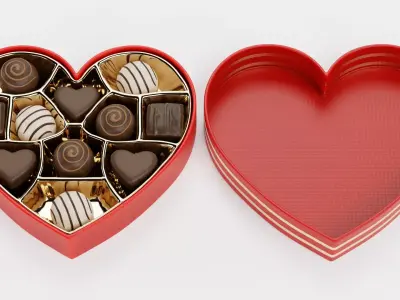 Chocolate Box V9 - Luxury Heart-Shaped Box Filled with Pralines 3D model