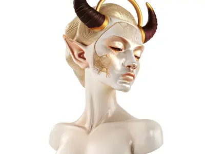 Horned Elf Bust Low-poly 3D model