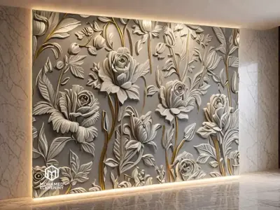 modern rose panel wall decor set relief stl mural CNC 294 3D model