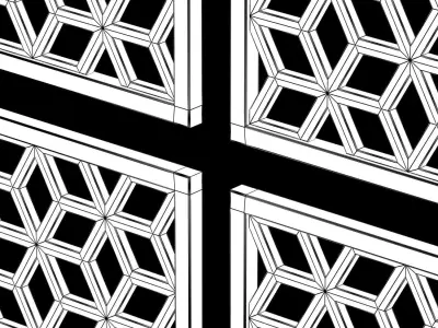 Wood Arabic Islamic pattern decorative grill screen 3D model 3