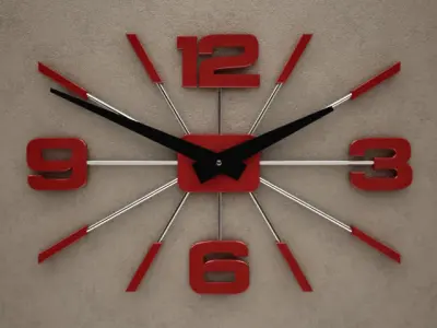 Red and White 4 Digits Wall Clock 10 3D model