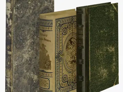 3 Worn Ancient Books Low-poly 3D model