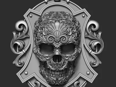 Skull ornament pedant and skull bas-relief 3D print model