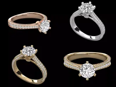 Double Pave Solitaire Ring CAD Design Luxury Engagement Model 3D print model