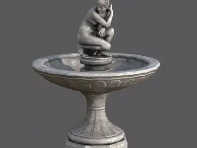 Classical Fountain with Crouching Venus Statue Low-poly 3D model