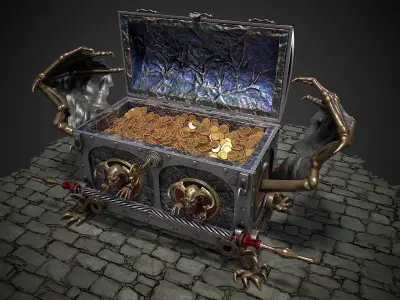 Chest vampire with coins 3D model Low-poly 3D model