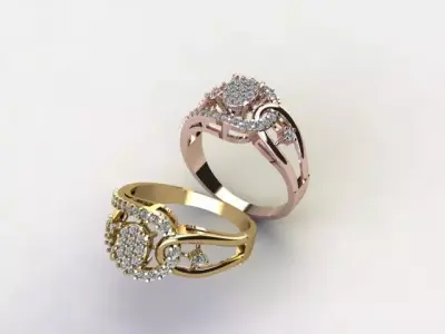 Stylish Women Gold Ring with Pave Diamond Setting 3D print model