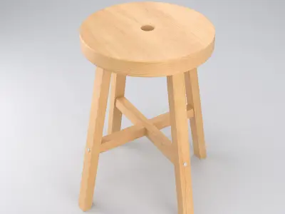 Wood Stool Low-poly 3D model