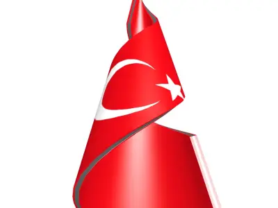 Turkish Flag on a Helical Structure 3D model