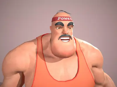 Weightlifter cartoon character holding barbell Low-poly 3D model