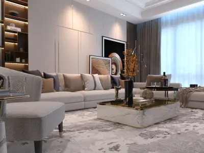 Modern Living Room 3D interior Scene Vray and Corona render 3D model