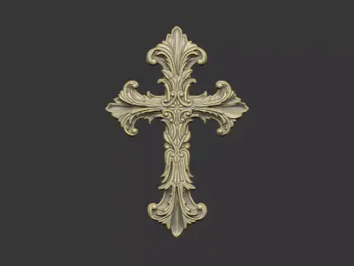 The cross design pattern leave floral  church 3D print model