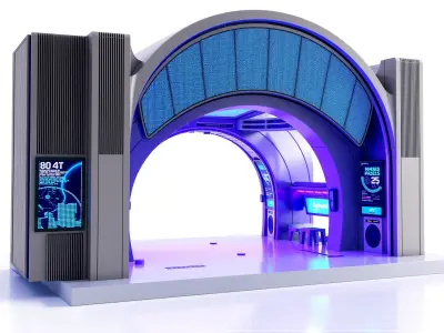 Futuristic Urban Hub Module Model Pack with Massive Arches an... Low-poly 3D model