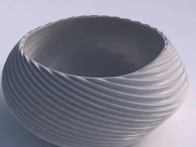 Bowl spheric squeezed wide with bent extruded lines 3 3D print model