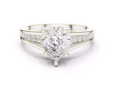 Pear Cut Diamond Ring  Split Shank Pave Setting 3D Model 3D print model