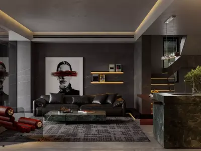 Dark living room dining room interior scenes  3D model
