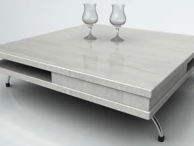 Table coffee with two glasses Low-poly 3D model