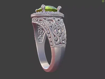 SCROLLWORK HALO RING WITH PRONG SET GEM 3D print model