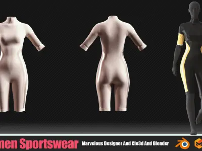 8 Women Sportswear Outfits In Clo3D And Blender Low-poly 3D model