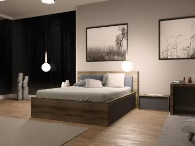 Bedroom interior design - forest view  3D model