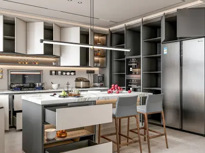 Kitchen fully parametric Resizable manufacturable 0068 3D model