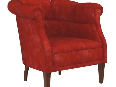 Danish Pair of 1940s Low Lounge Tub Chairs in Red Mohair 3D model
