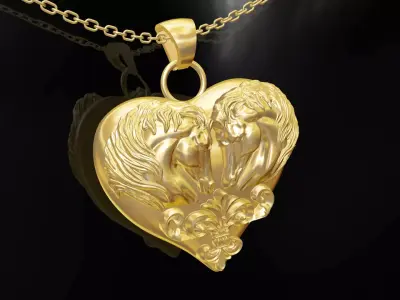 Horse Head On Heart pendant jewelry gold 3D print model