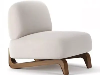 Modern Lounge Chair Beige Upholstered Seat Wooden 3D Low-poly 3D model