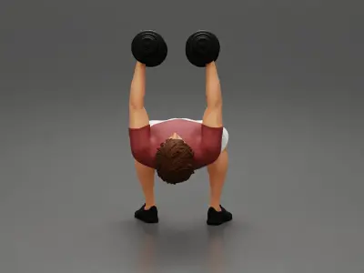 Muscular working out in gym doing exercises with dumbbell chest 3D print model