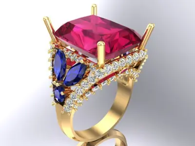 Gemstone rings - Rectangular stone ring - Diamond rings -  N3887 3D print model