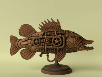 Iron Pike Steampunk Pike Fish Sculpture 3D print model