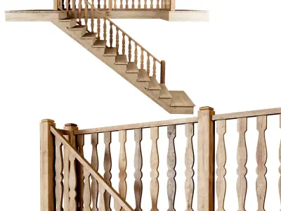 Wooden stair D012  3D model